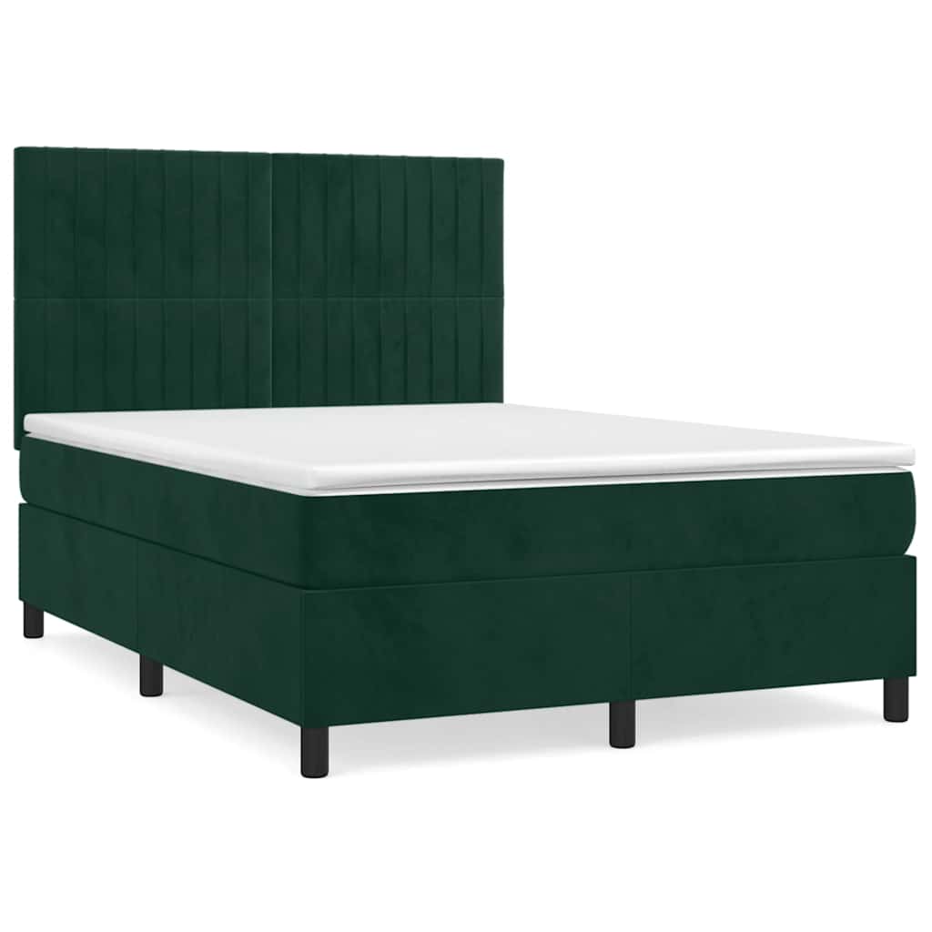 Κρεβάτι Boxspring με Στρώμα Σκούρο Πράσινο 140x190εκ. Βελούδινο