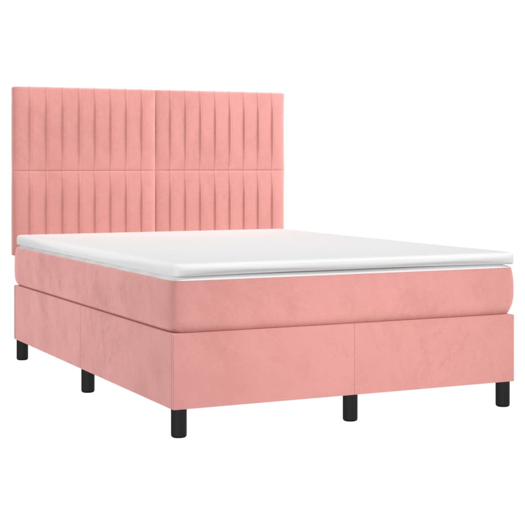 Κρεβάτι Boxspring με Στρώμα Ροζ 140x190 εκ. Βελούδινο