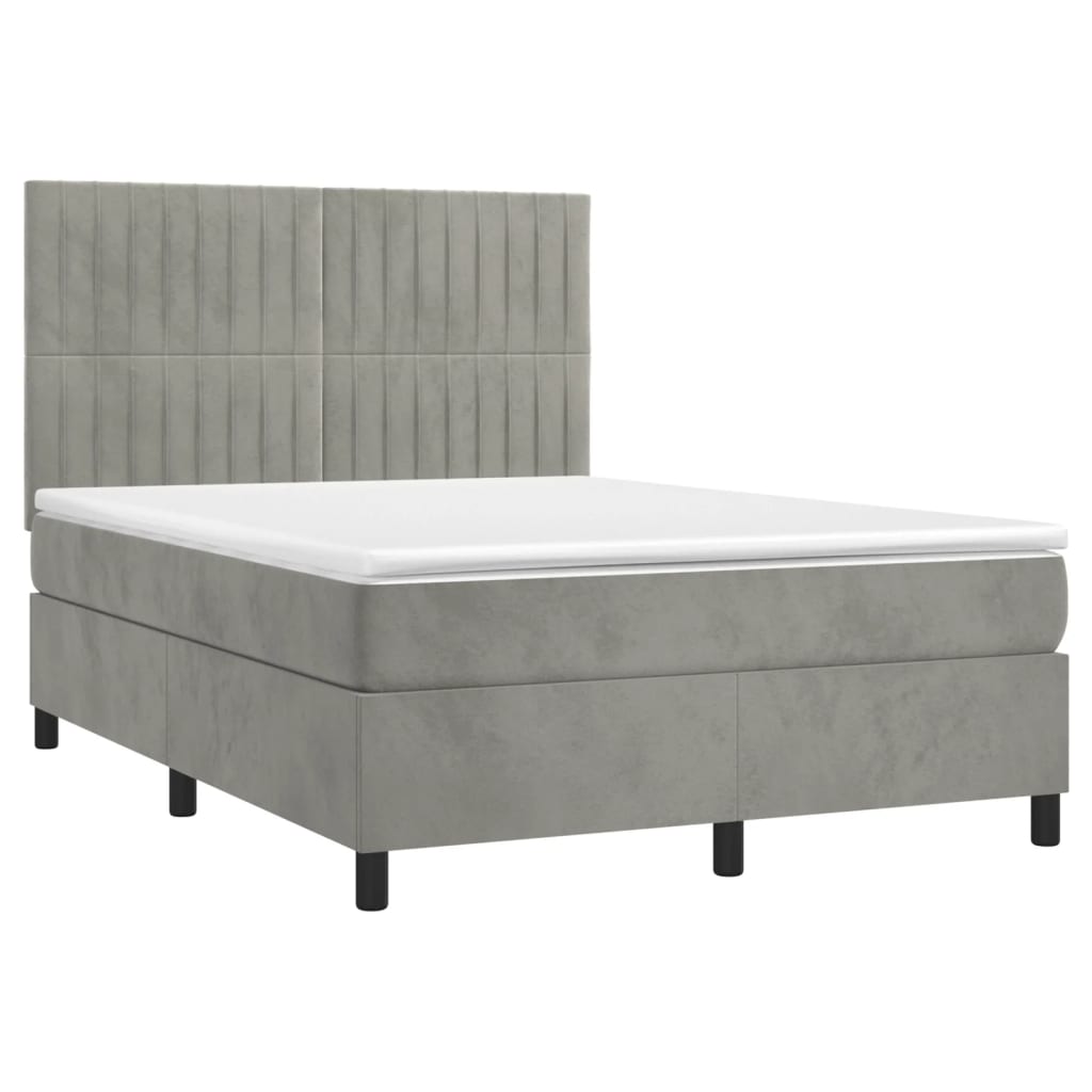 Κρεβάτι Boxspring με Στρώμα Ανοιχτό Γκρι 140x200 εκ. Βελούδινο