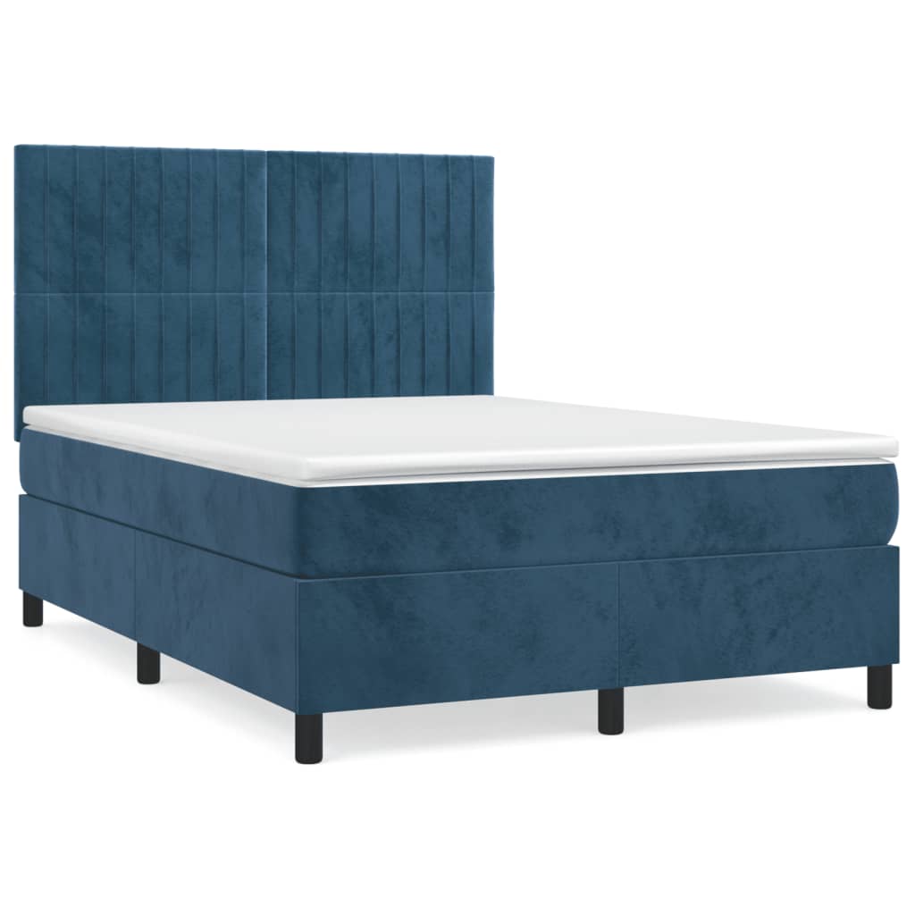 Κρεβάτι Boxspring με Στρώμα Σκούρο Μπλε 140x200 εκ. Βελούδινο