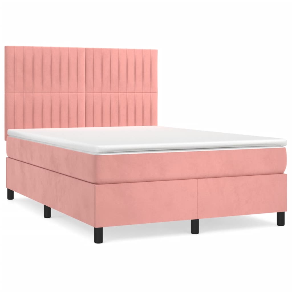 Κρεβάτι Boxspring με Στρώμα Ροζ 140x200 εκ. Βελούδινο