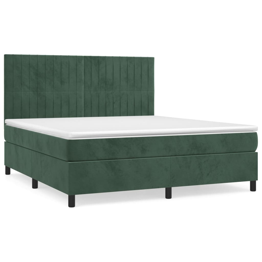 Κρεβάτι Boxspring με Στρώμα Σκούρο Πράσινο 160x200εκ. Βελούδινο