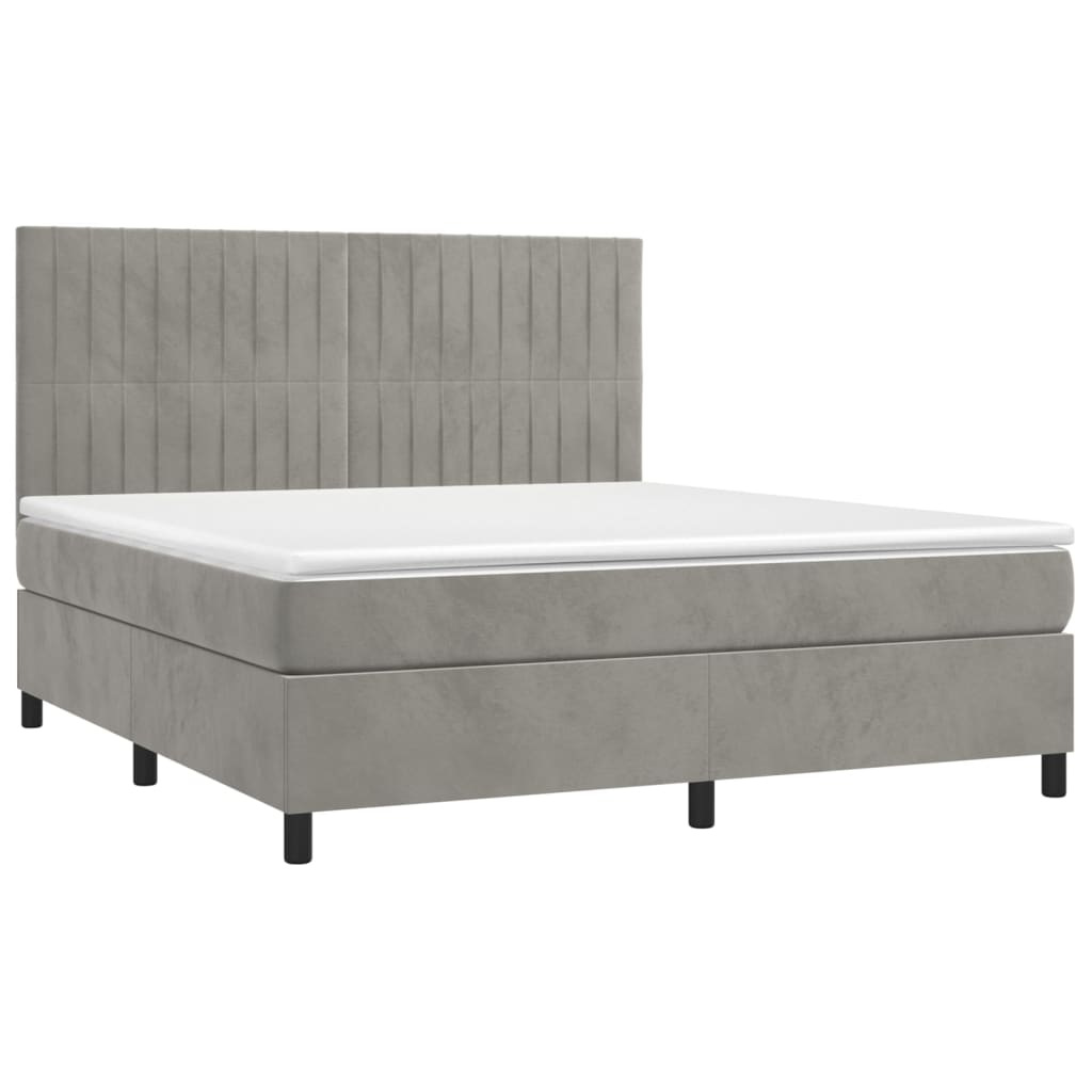 Κρεβάτι Boxspring με Στρώμα Ανοιχτό Γκρι 180x200 εκ. Βελούδινο