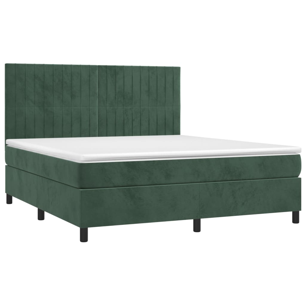 Κρεβάτι Boxspring με Στρώμα Σκούρο Πράσινο 180x200εκ. Βελούδινο