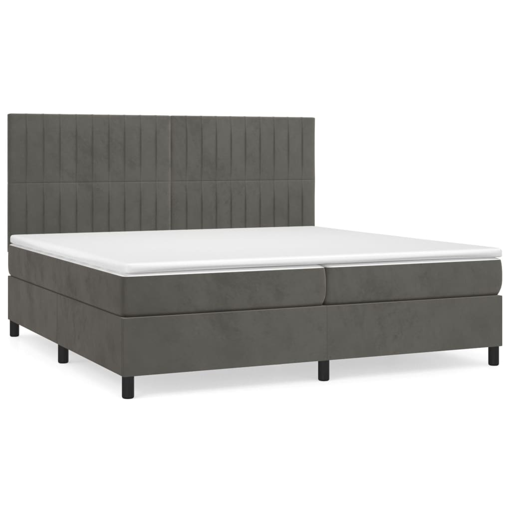 Κρεβάτι Boxspring με Στρώμα Σκούρο Γκρι 200x200 εκ. Βελούδινο