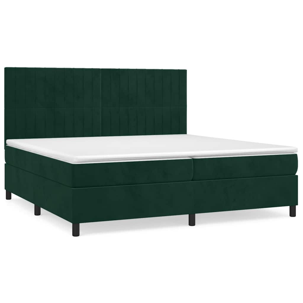 Κρεβάτι Boxspring με Στρώμα Σκούρο Πράσινο 200x200εκ. Βελούδινο