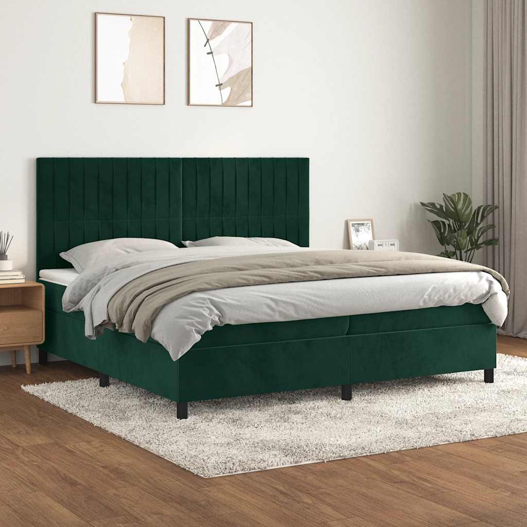 Κρεβάτι Boxspring με Στρώμα Σκούρο Πράσινο 200x200εκ. Βελούδινο