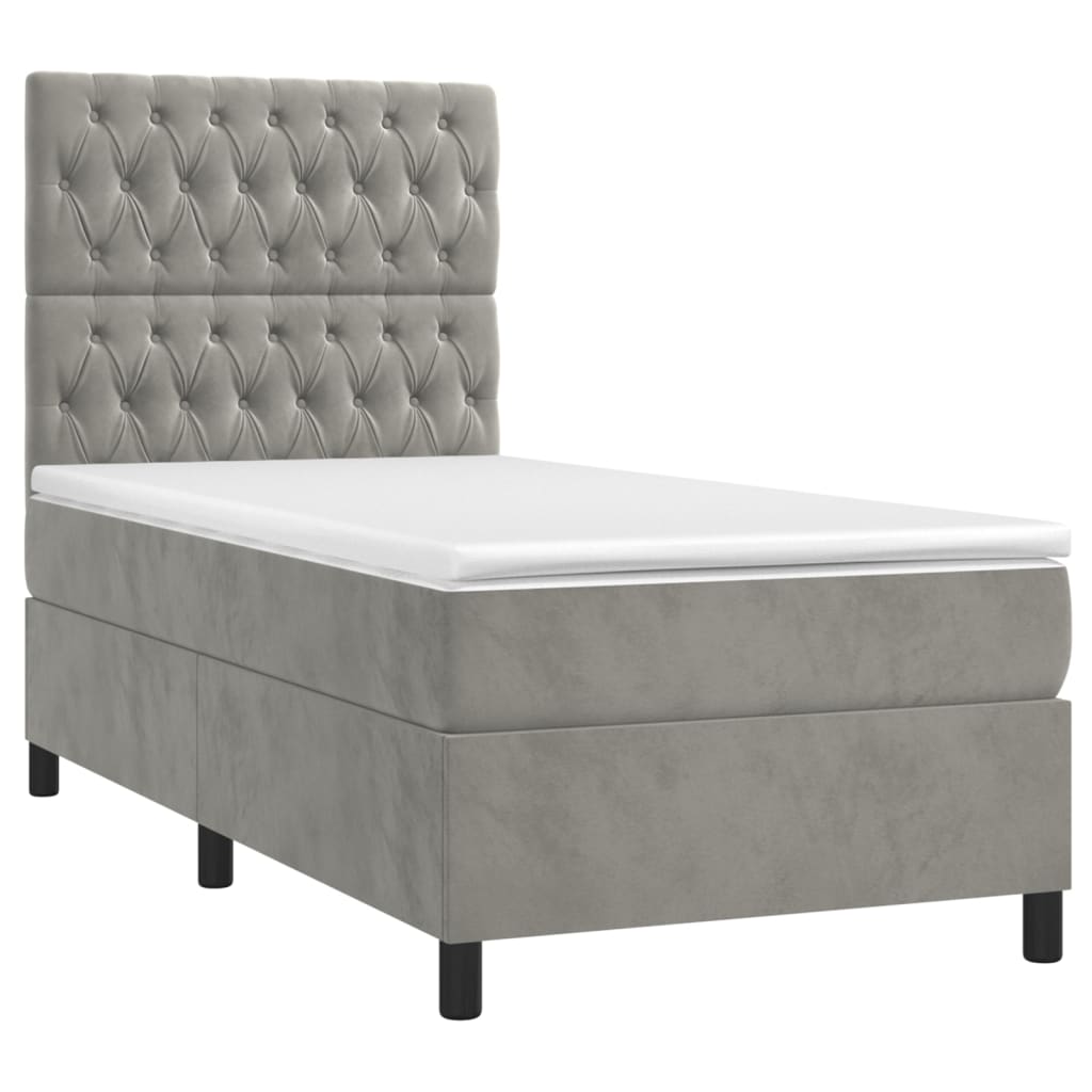 Κρεβάτι Boxspring με Στρώμα Ανοιχτό Γκρι 80x200 εκ. Βελούδινο