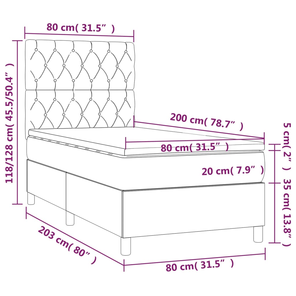 Κρεβάτι Boxspring με Στρώμα Μαύρο 80 x 200 εκ. Βελούδινο