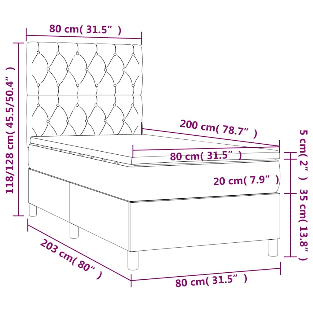 Κρεβάτι Boxspring με Στρώμα Σκούρο Πράσινο 80x200 εκ. Βελούδινο