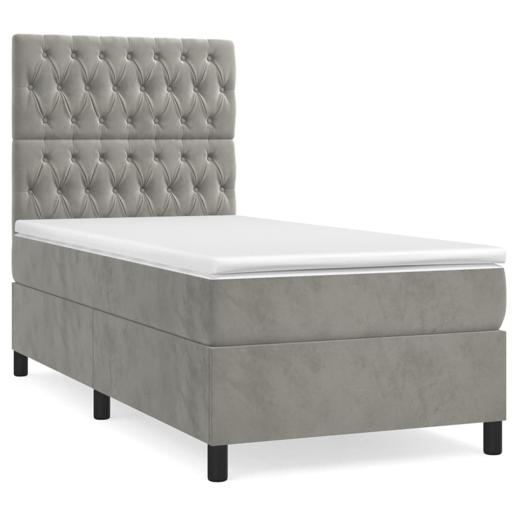 Κρεβάτι Boxspring με Στρώμα Ανοιχτό Γκρι 90x190 εκ. Βελούδινο