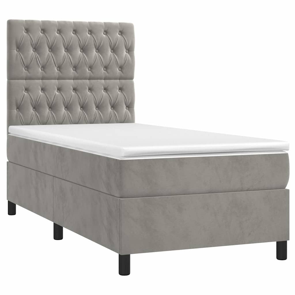 Κρεβάτι Boxspring με Στρώμα Ανοιχτό Γκρι 90x190 εκ. Βελούδινο