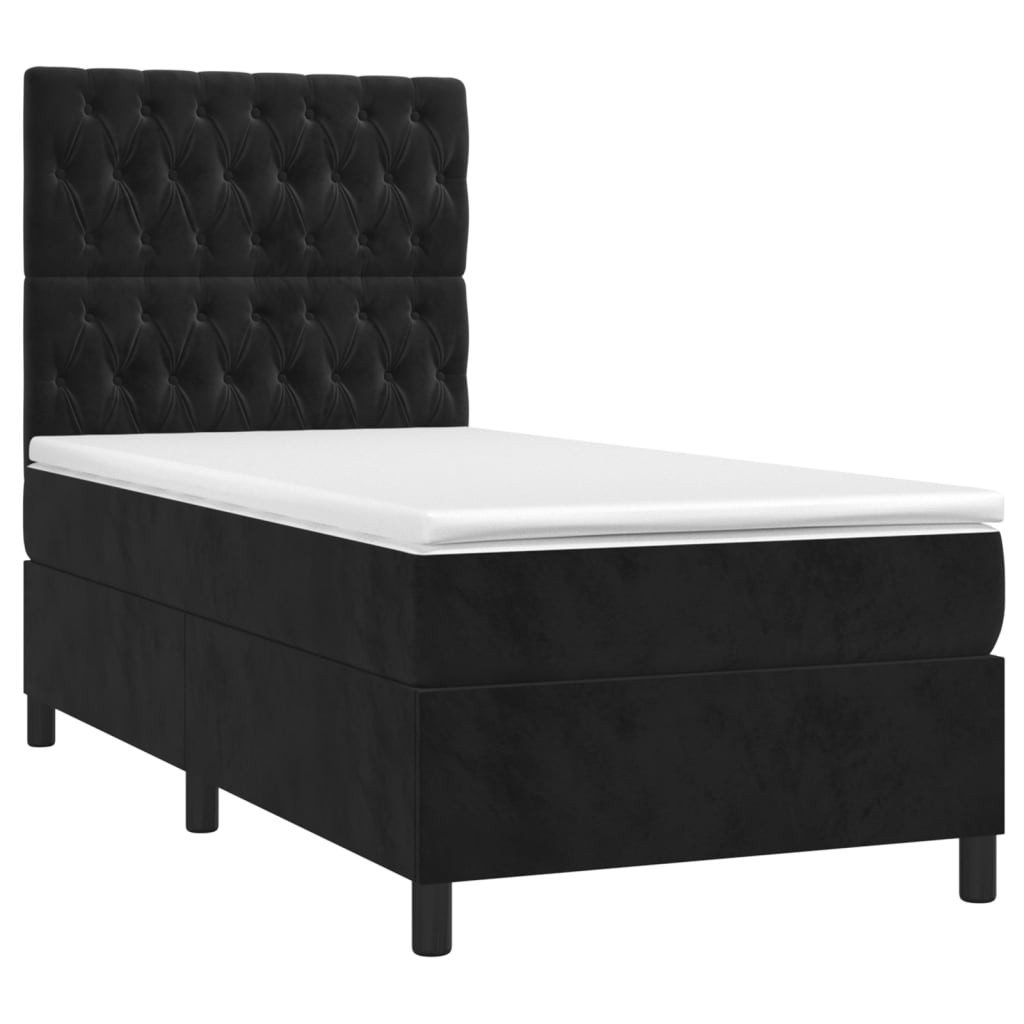 Κρεβάτι Boxspring με Στρώμα Μαύρο 90x190 εκ. Βελούδινο - Pakobazaar
