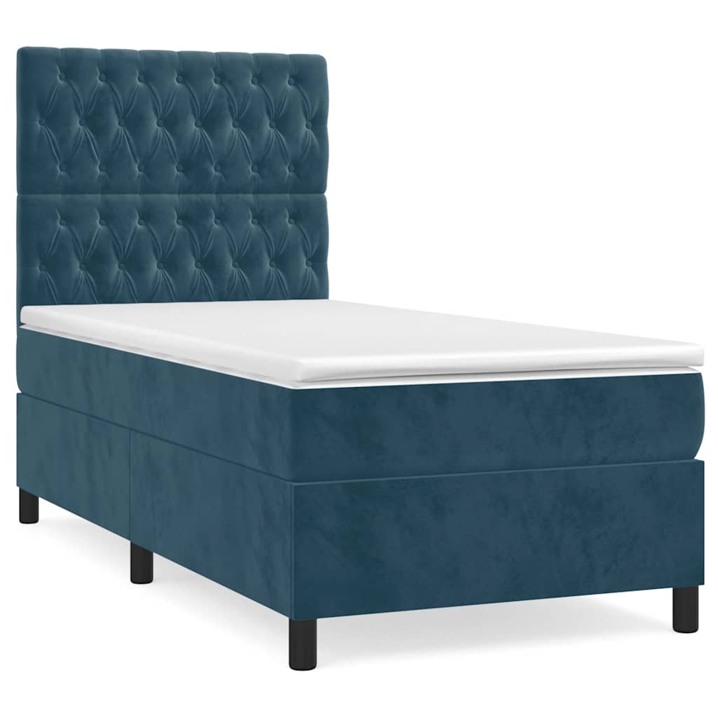 Κρεβάτι Boxspring με Στρώμα Σκούρο Μπλε 90x200 εκ. Βελούδινο - Pakobazaar