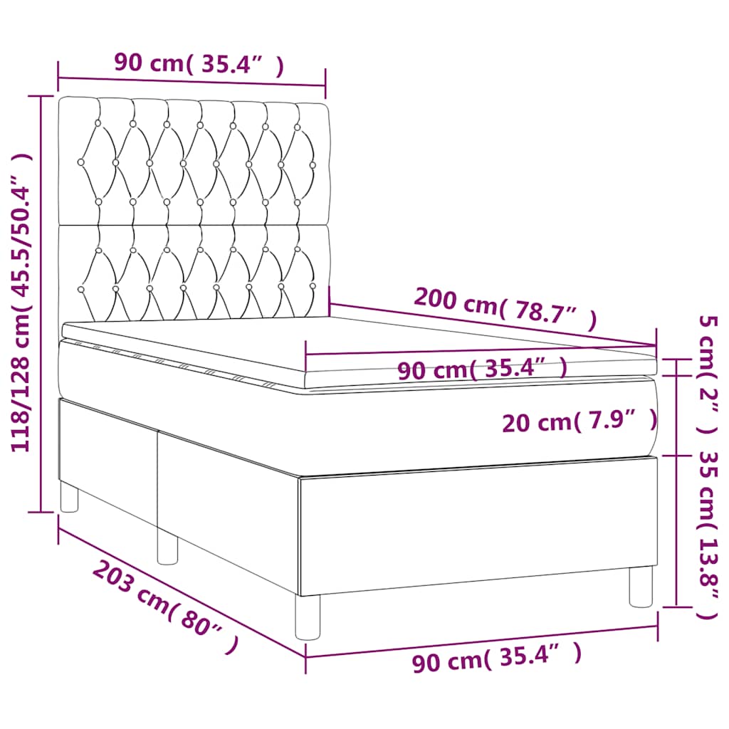 Κρεβάτι Boxspring με Στρώμα Σκούρο Μπλε 90x200 εκ. Βελούδινο - Pakobazaar