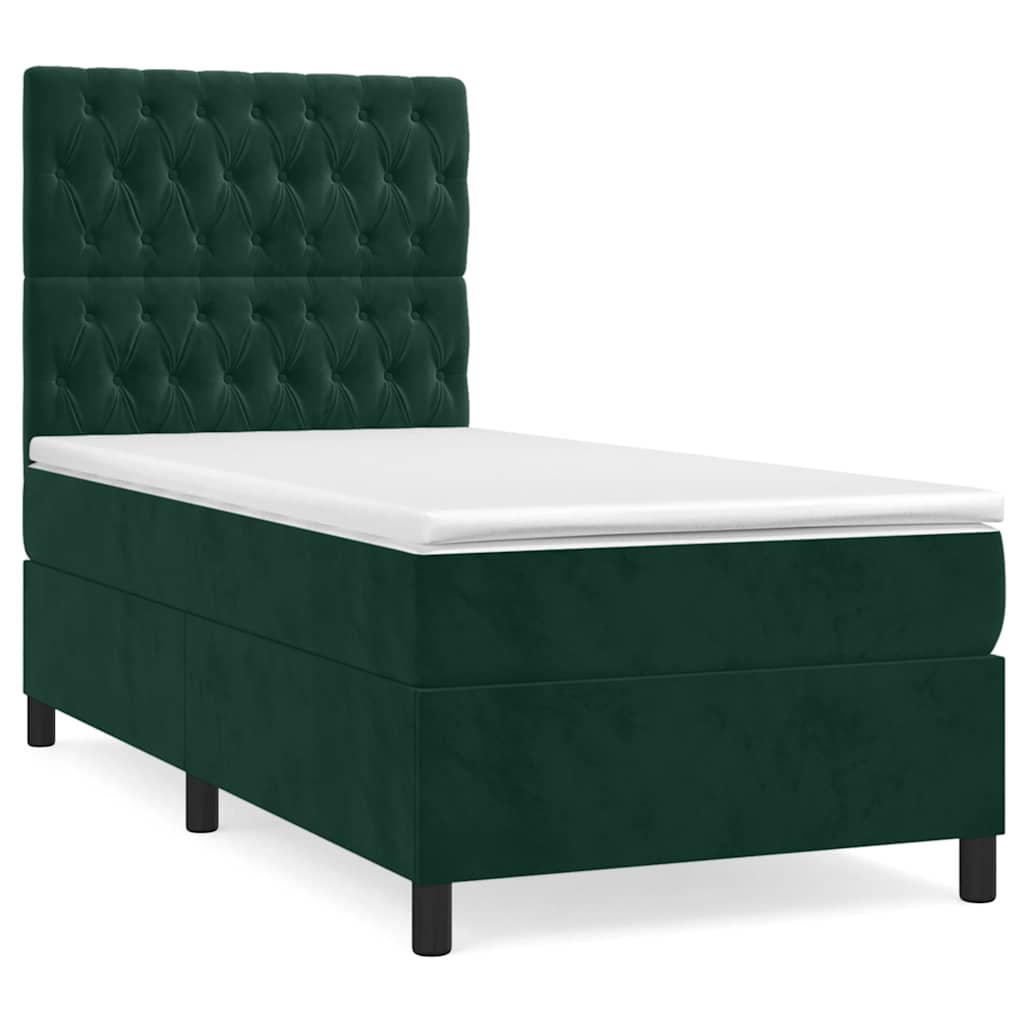 Κρεβάτι Boxspring με Στρώμα Σκούρο Πράσινο 100x200εκ. Βελούδινο