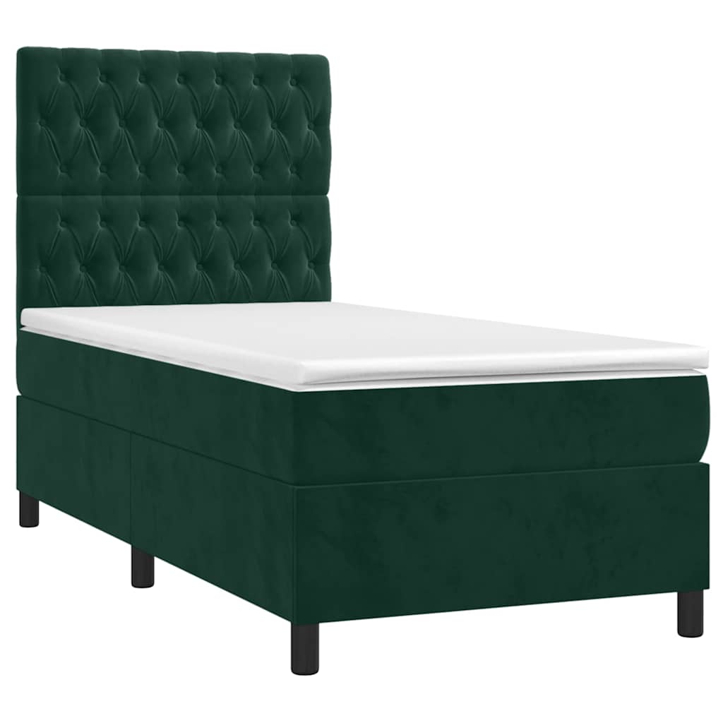 Κρεβάτι Boxspring με Στρώμα Σκούρο Πράσινο 100x200εκ. Βελούδινο