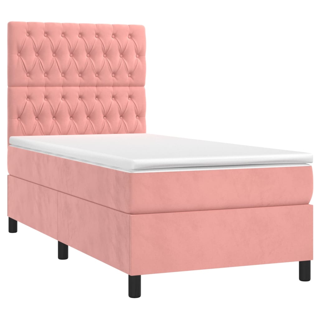 Κρεβάτι Boxspring με Στρώμα Ροζ 100x200 εκ. Βελούδινο