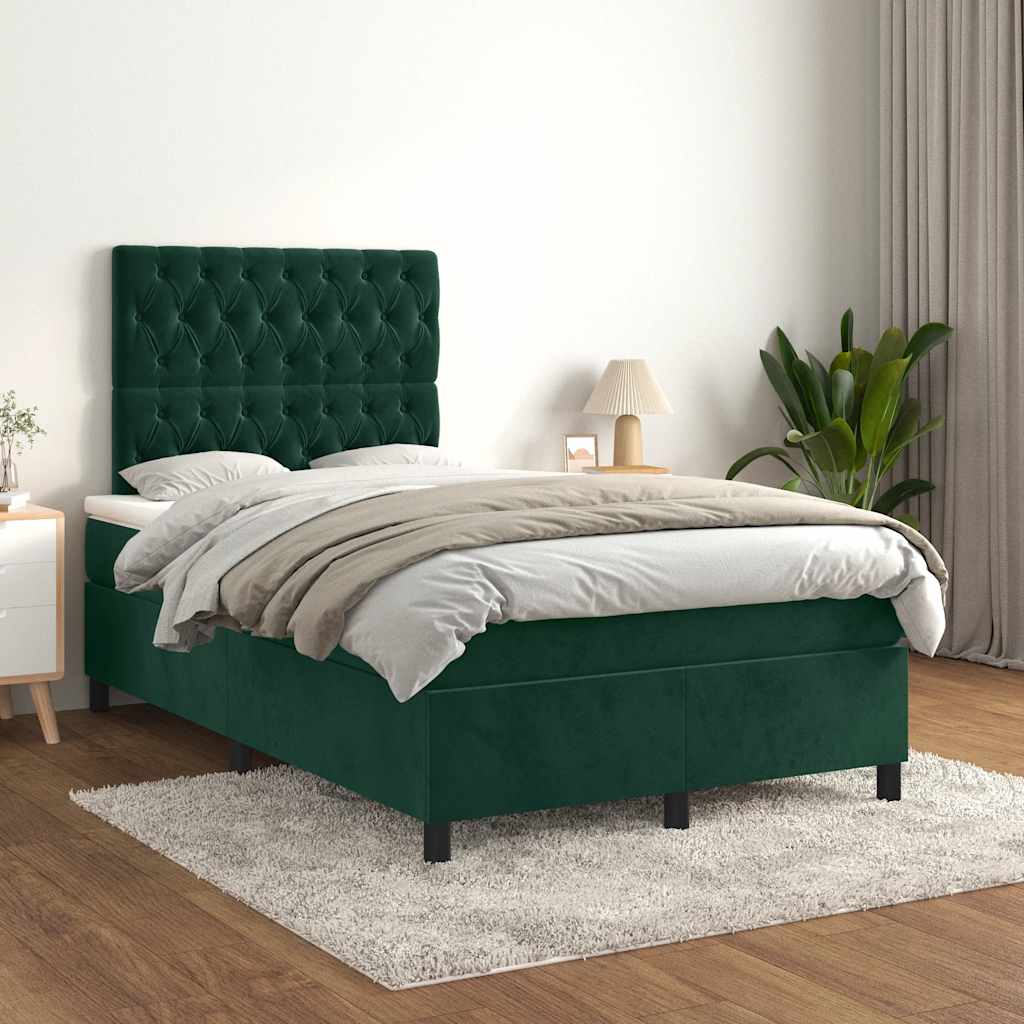 Κρεβάτι Boxspring με Στρώμα Σκούρο Πράσινο 120x200εκ. Βελούδινο