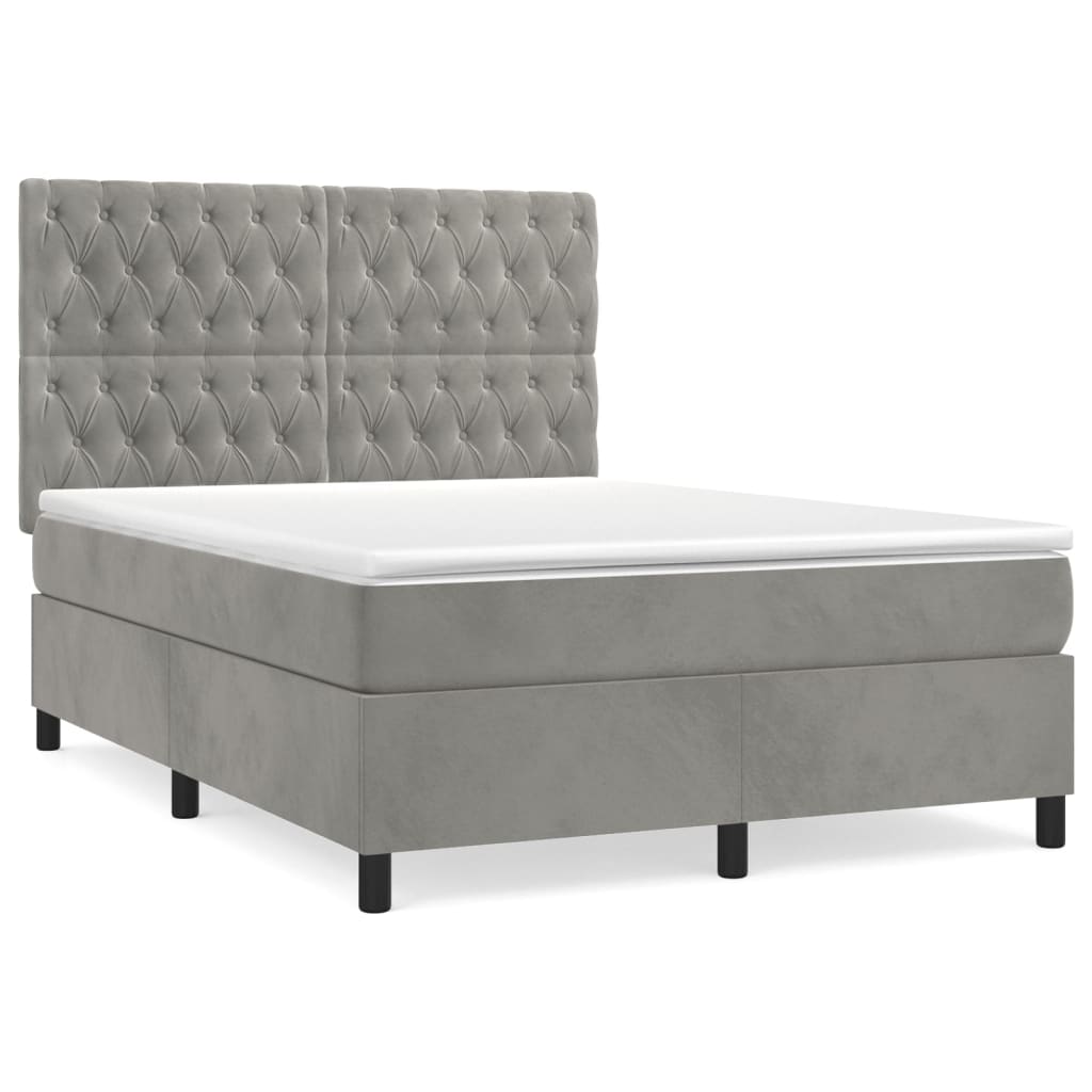 Κρεβάτι Boxspring με Στρώμα Ανοιχτό Γκρι 140x190 εκ. Βελούδινο