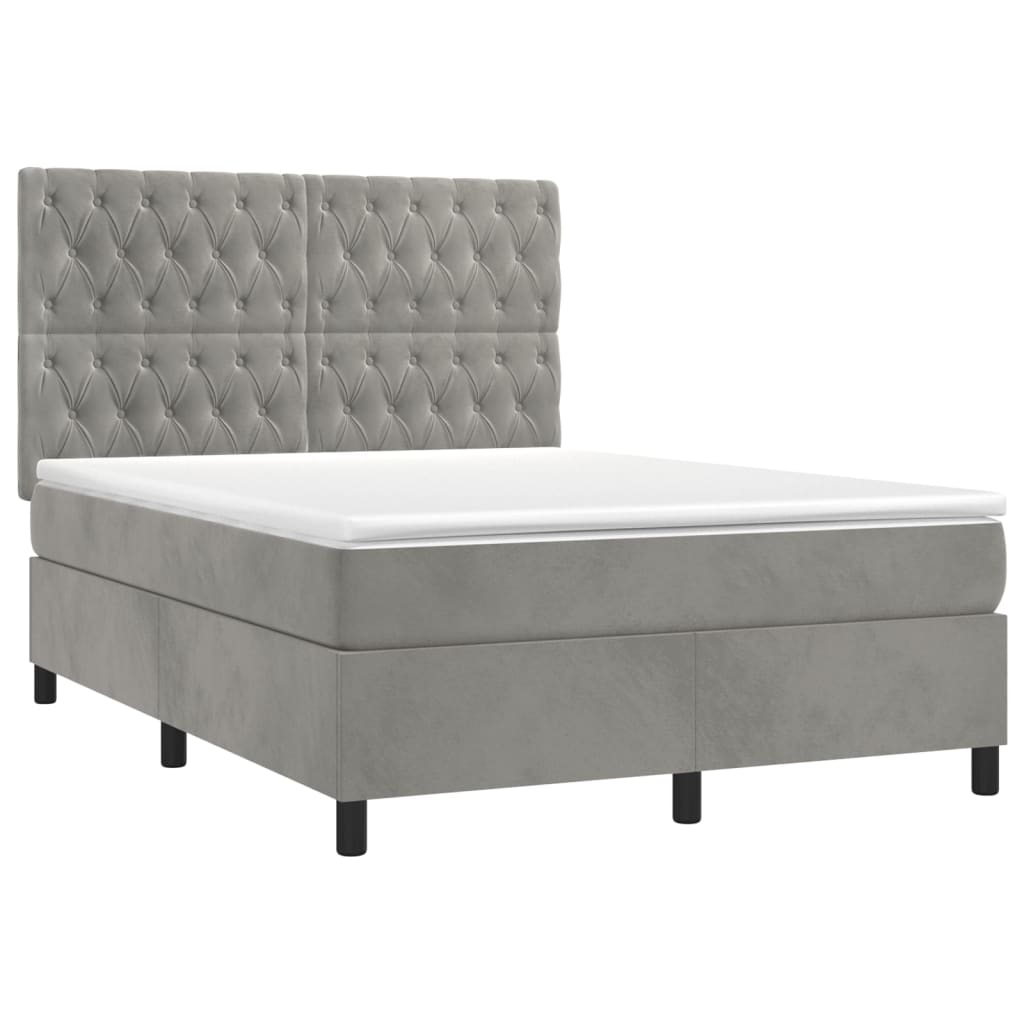 Κρεβάτι Boxspring με Στρώμα Ανοιχτό Γκρι 140x190 εκ. Βελούδινο