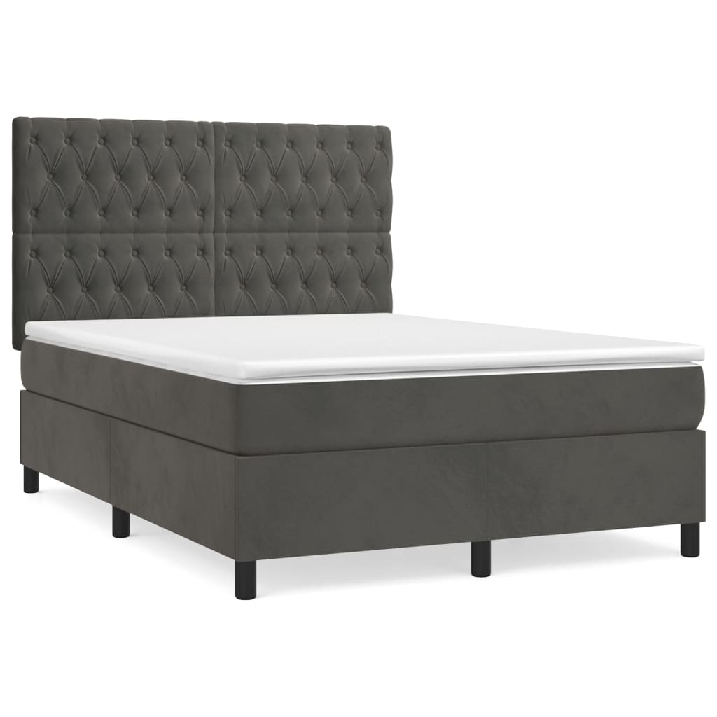 Κρεβάτι Boxspring με Στρώμα Σκούρο Γκρι 140x190 εκ. Βελούδινο