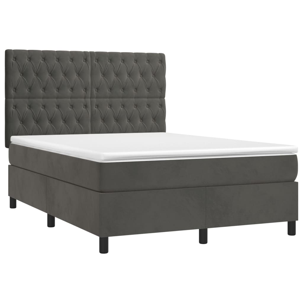 Κρεβάτι Boxspring με Στρώμα Σκούρο Γκρι 140x190 εκ. Βελούδινο