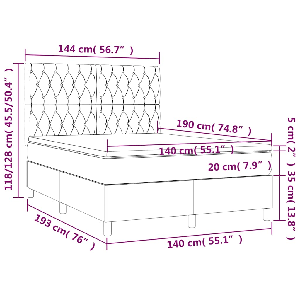 Κρεβάτι Boxspring με Στρώμα Σκούρο Πράσινο 140x190εκ. Βελούδινο