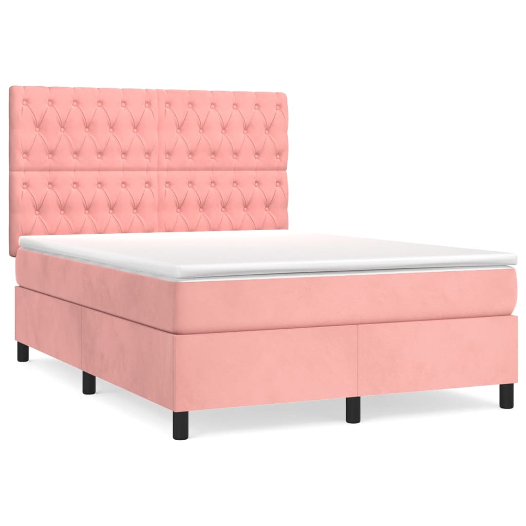 Κρεβάτι Boxspring με Στρώμα Ροζ 140x190 εκ. Βελούδινο - Pakobazaar