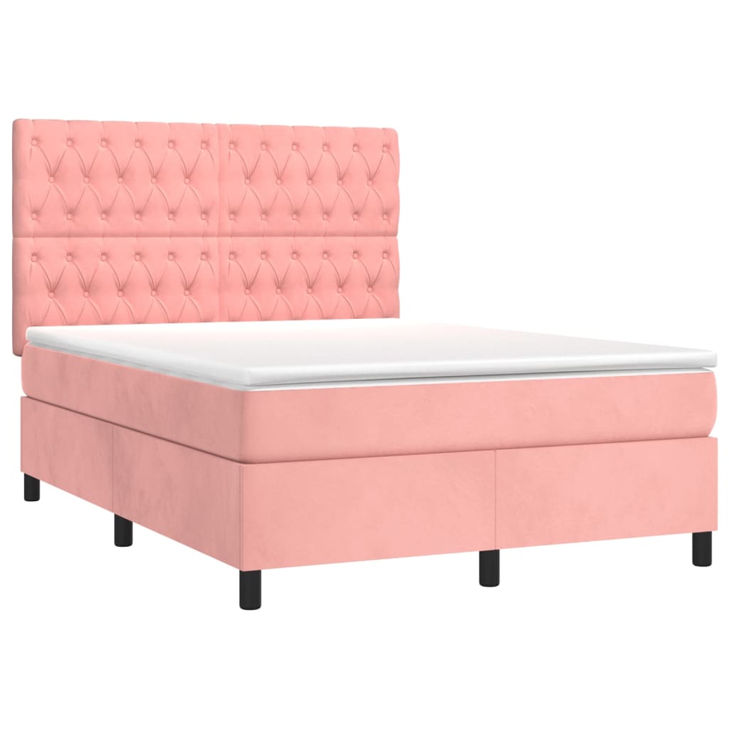Κρεβάτι Boxspring με Στρώμα Ροζ 140x190 εκ. Βελούδινο - Pakobazaar
