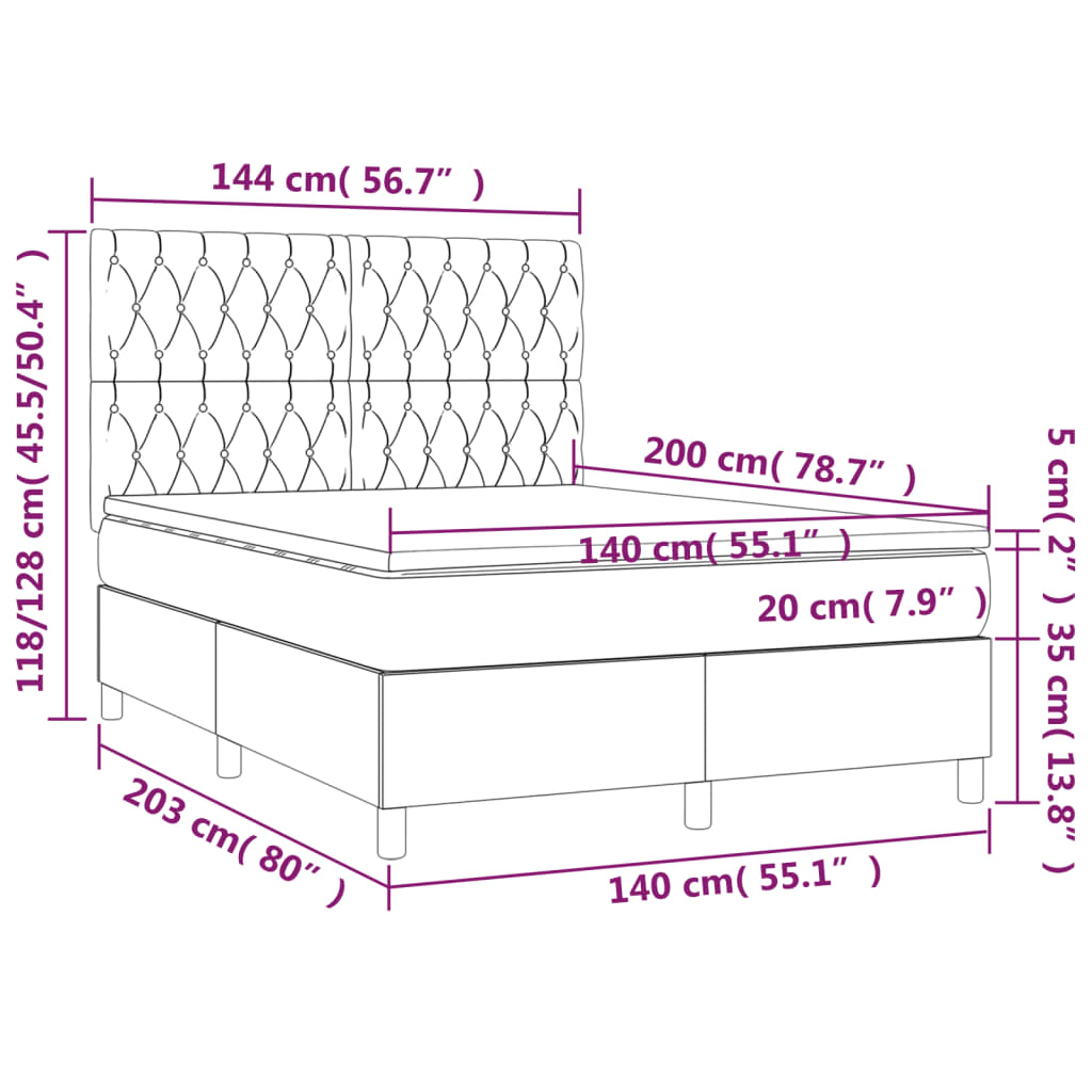 Κρεβάτι Boxspring με Στρώμα Μαύρο 140x200 εκ. Βελούδινο