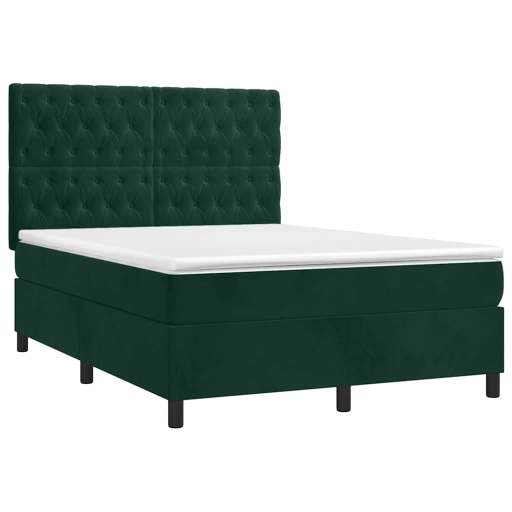 Κρεβάτι Boxspring με Στρώμα Σκούρο Πράσινο 140x200εκ. Βελούδινο