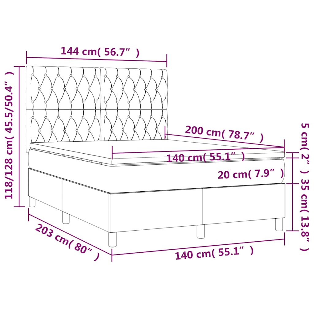 Κρεβάτι Boxspring με Στρώμα Σκούρο Πράσινο 140x200εκ. Βελούδινο