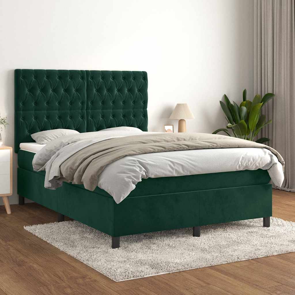 Κρεβάτι Boxspring με Στρώμα Σκούρο Πράσινο 140x200εκ. Βελούδινο