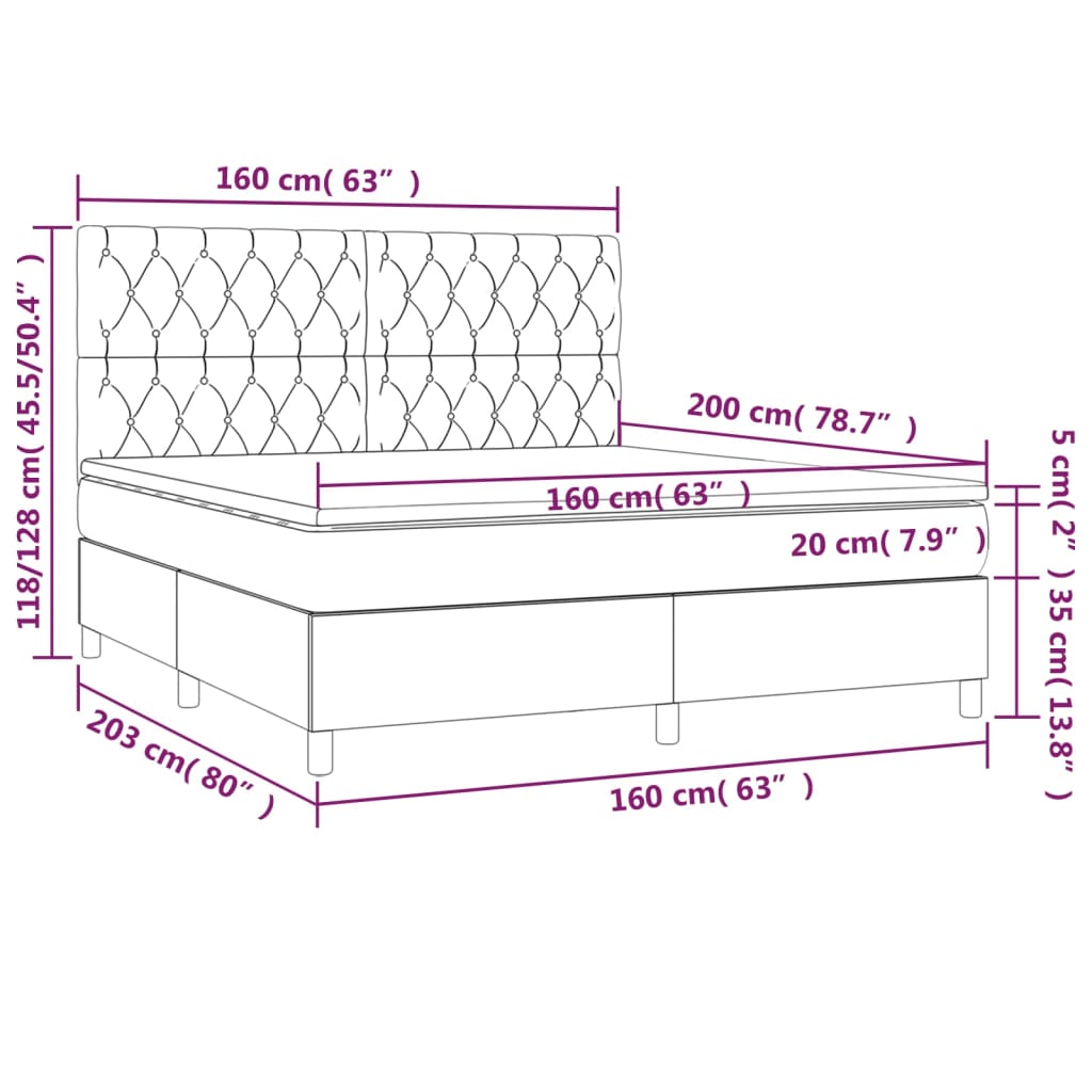Κρεβάτι Boxspring με Στρώμα Ανοιχτό Γκρι 160x200 εκ. Βελούδινο