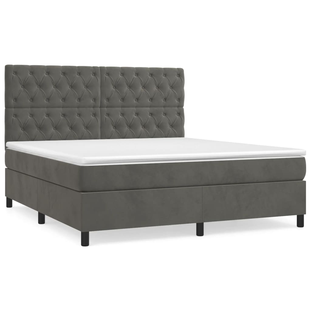 Κρεβάτι Boxspring με Στρώμα Σκούρο Γκρι 160x200 εκ. Βελούδινο