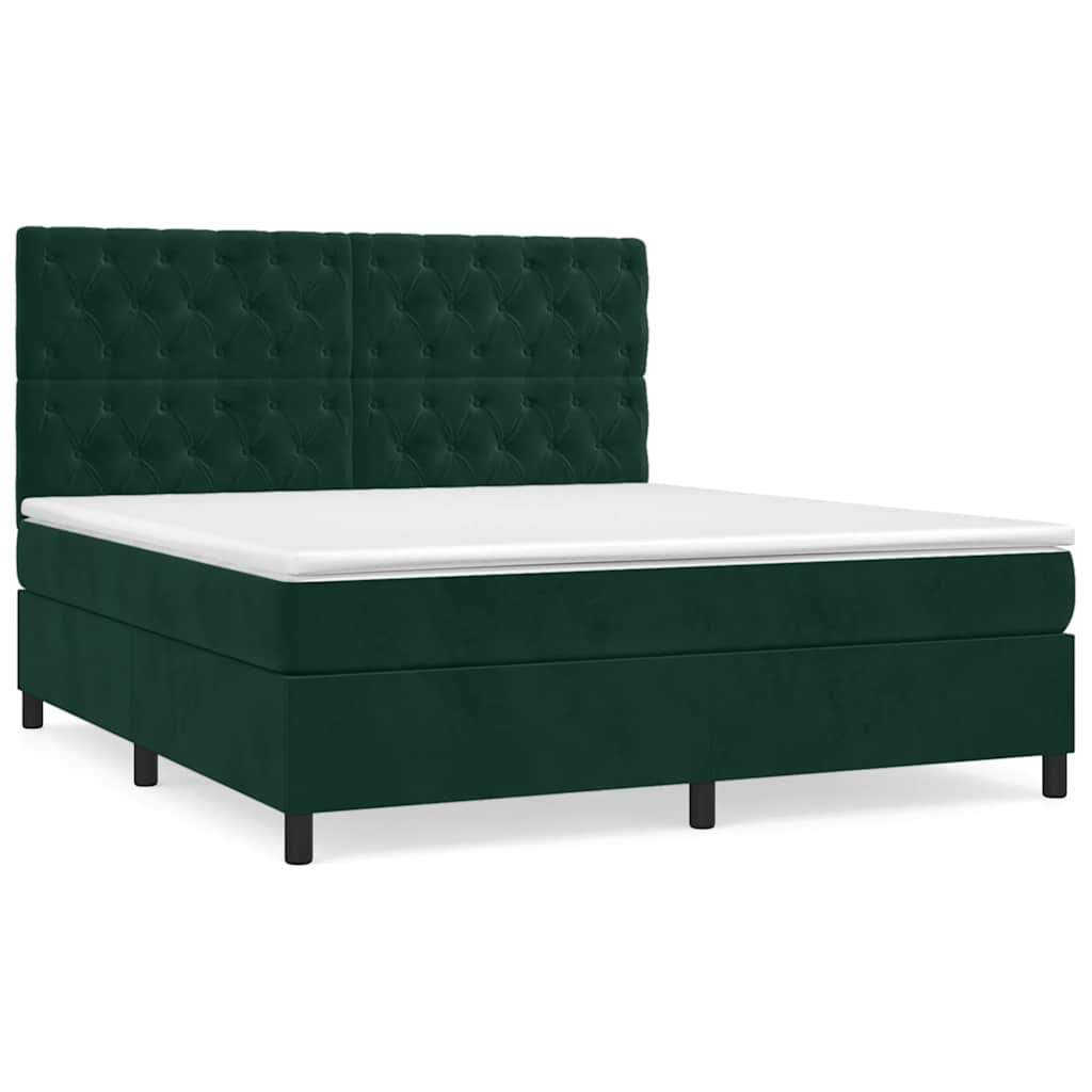 Κρεβάτι Boxspring με Στρώμα Σκούρο Πράσινο 160x200εκ. Βελούδινο
