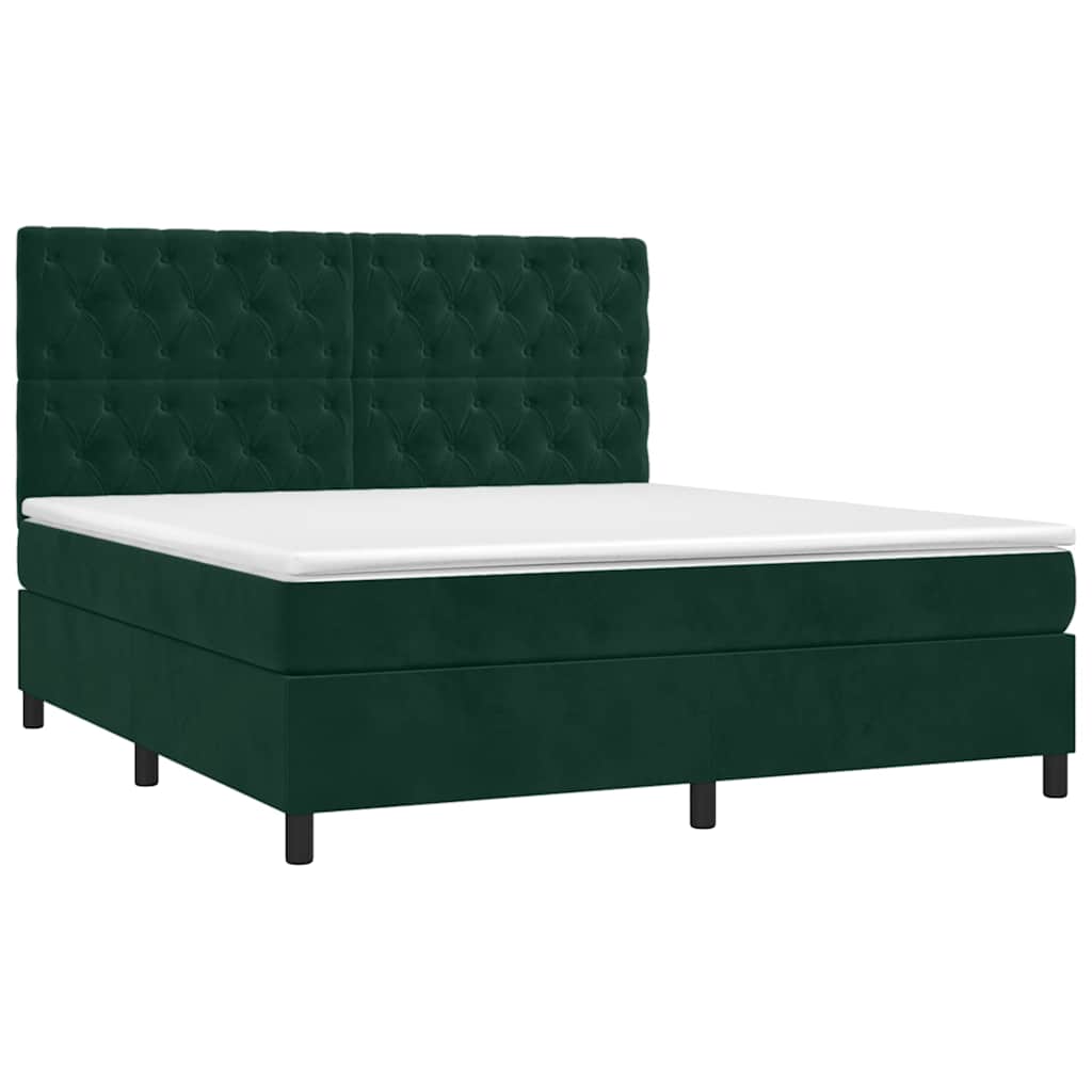 Κρεβάτι Boxspring με Στρώμα Σκούρο Πράσινο 160x200εκ. Βελούδινο