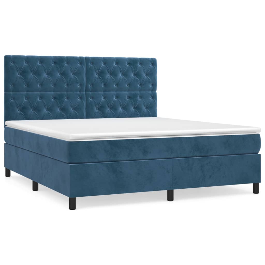 Κρεβάτι Boxspring με Στρώμα Σκούρο Μπλε 160x200 εκ. Βελούδινο