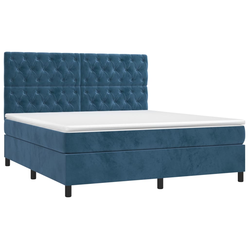 Κρεβάτι Boxspring με Στρώμα Σκούρο Μπλε 160x200 εκ. Βελούδινο