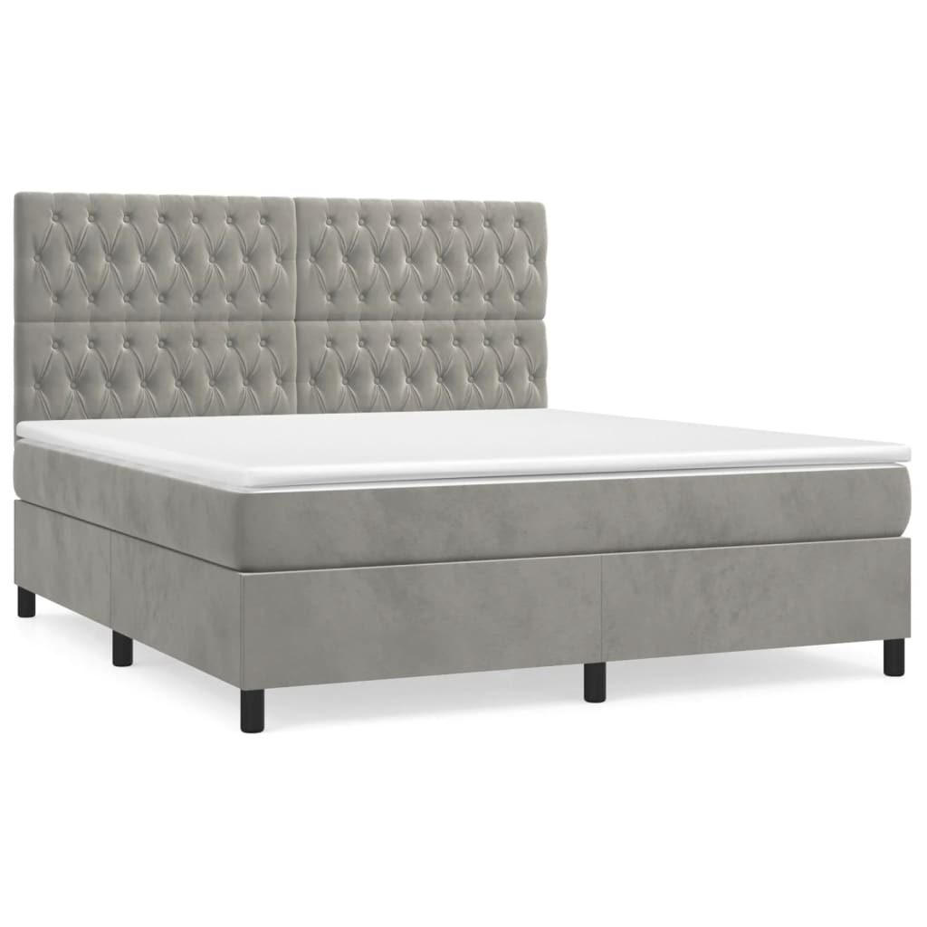 Κρεβάτι Boxspring με Στρώμα Ανοιχτό Γκρι 180x200 εκ. Βελούδινο - Pakobazaar
