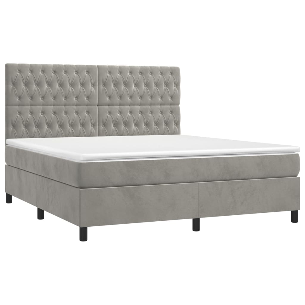 Κρεβάτι Boxspring με Στρώμα Ανοιχτό Γκρι 180x200 εκ. Βελούδινο - Pakobazaar