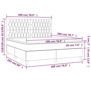 Κρεβάτι Boxspring με Στρώμα Ανοιχτό Γκρι 180x200 εκ. Βελούδινο - Pakobazaar