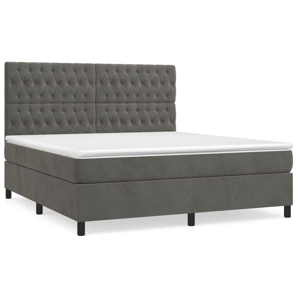 Κρεβάτι Boxspring με Στρώμα Σκούρο Γκρι 180x200 εκ. Βελούδινο