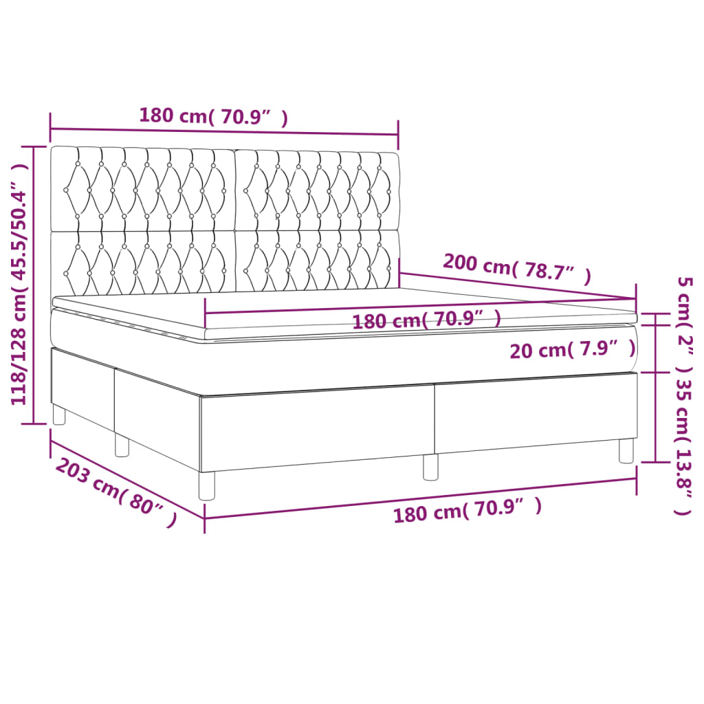 Κρεβάτι Boxspring με Στρώμα Σκούρο Γκρι 180x200 εκ. Βελούδινο