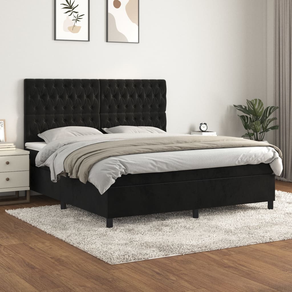 Κρεβάτι Boxspring με Στρώμα Μαύρο 180x200 εκ. Βελούδινο - Pakobazaar