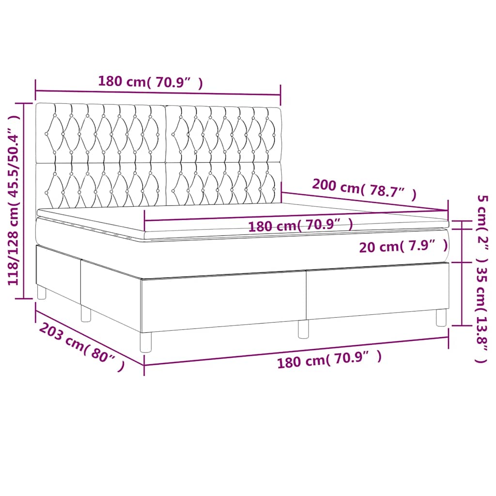 Κρεβάτι Boxspring με Στρώμα Σκούρο Μπλε 180x200 εκ. Βελούδινο - Pakobazaar