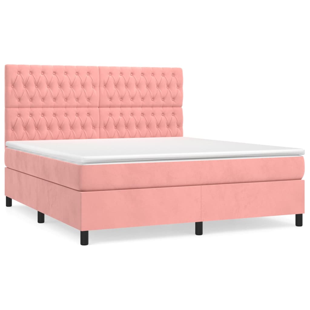 Κρεβάτι Boxspring με Στρώμα Ροζ 180x200 εκ. Βελούδινο