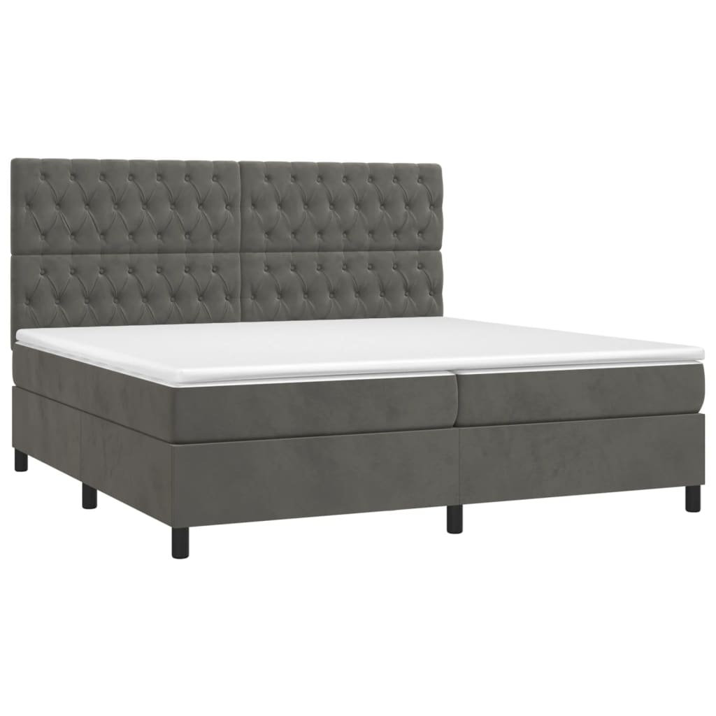 Κρεβάτι Boxspring με Στρώμα Σκούρο Γκρι 200x200 εκ. Βελούδινο - Pakobazaar