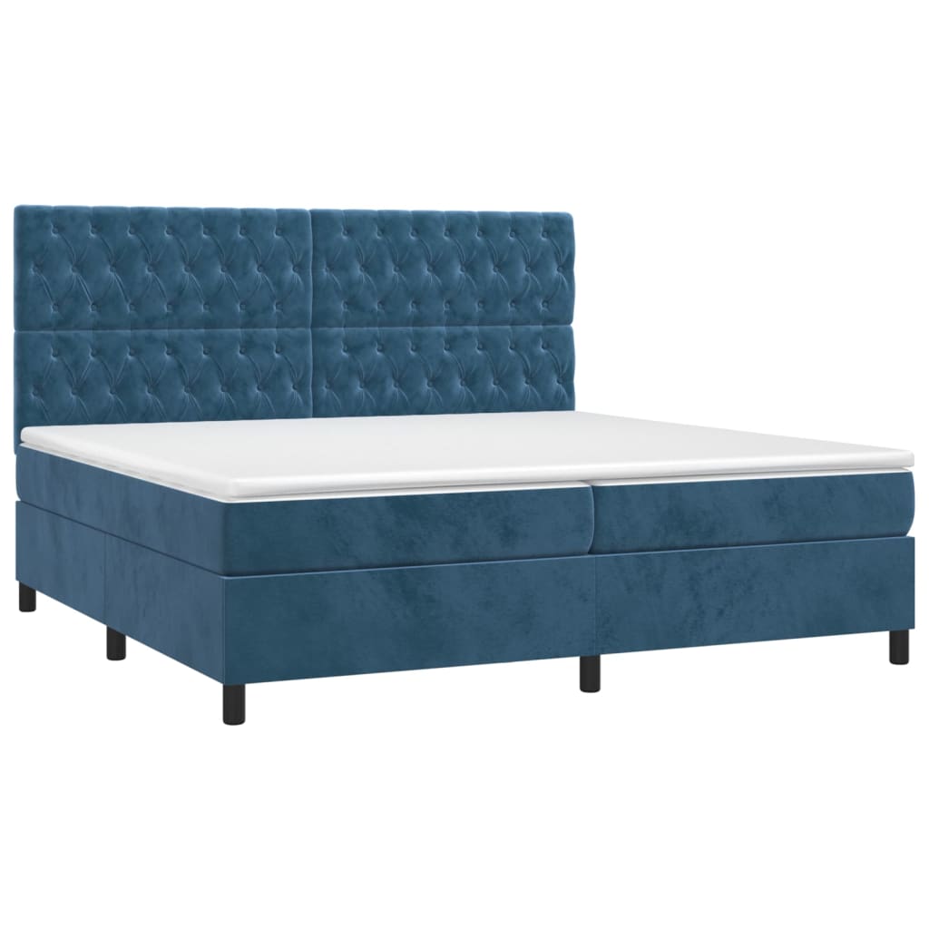 Κρεβάτι Boxspring με Στρώμα Σκούρο Μπλε 200x200 εκ. Βελούδινο